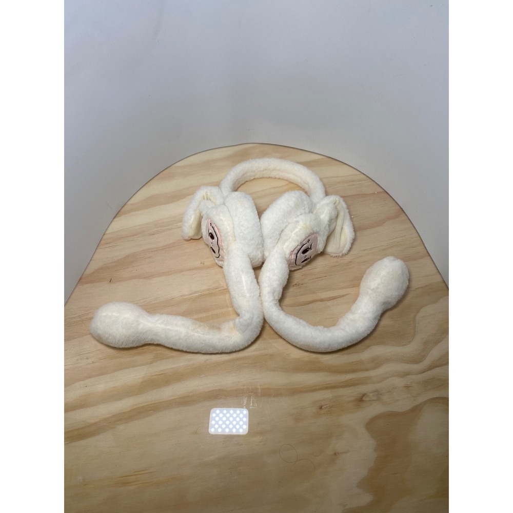 Moving Labubu Earmuffs Cream White‎ Plush Pop Up Ears Winter Cosplay Accessory